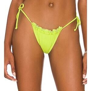 Free People It’s Now Cool Frill Tie Bikini Bottom Lime Green Rib S NWOT